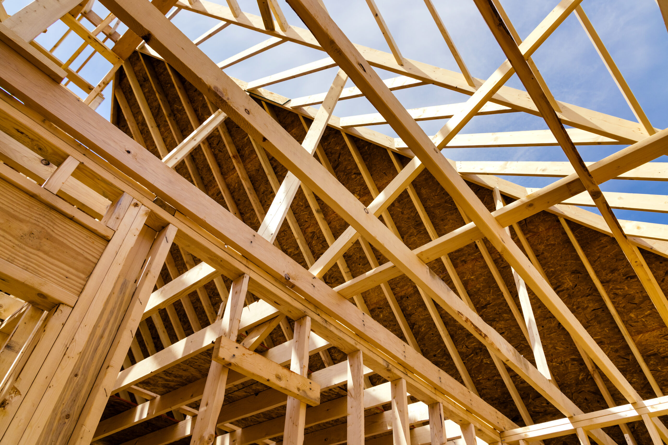 A framework is being constructed for a new house.